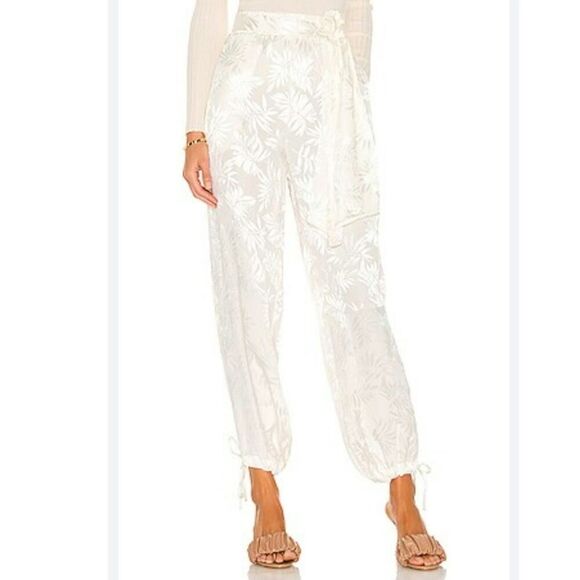 MISA x Revolve Boho Elia Pants Embossed In Ivory Tie Ankle - Picture 1 of 11